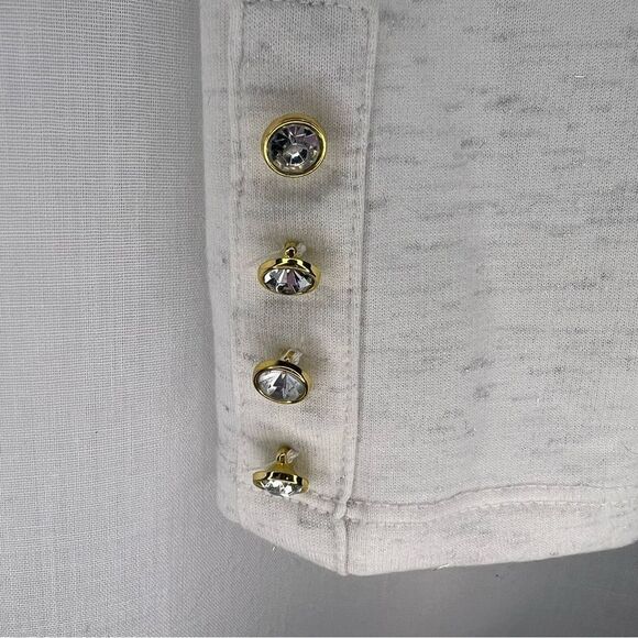 Liz Claiborne Puff Sleeve Sweatshirt Womens XS Heather Gray Rhinestone Button - Picture 3 of 7